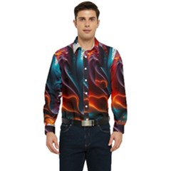 Ai Generated Swirl Splash Blaze Design Art Men s Long Sleeve Pocket Shirt  by Ravend