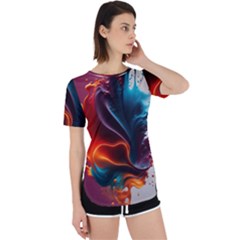 Ai Generated Swirl Splash Blaze Design Art Perpetual Short Sleeve T-shirt by Ravend