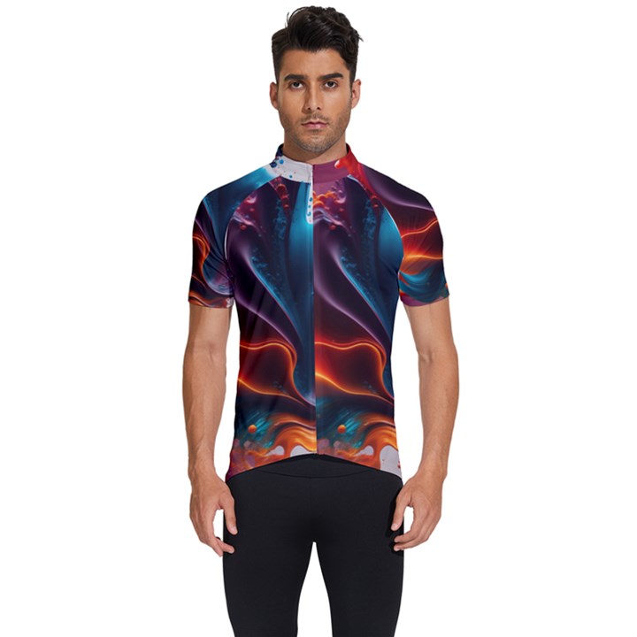 Ai Generated Swirl Splash Blaze Design Art Men s Short Sleeve Cycling Jersey