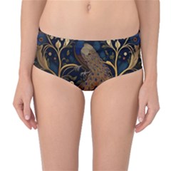 Peacock Plumage Bird Decorative Pattern Graceful Mid-waist Bikini Bottoms by Ravend