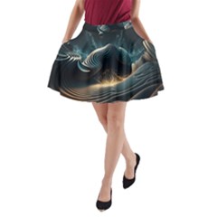 Ai Generated Swirl Space Design Fractal Light A-line Pocket Skirt