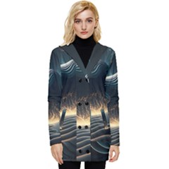 Ai Generated Swirl Space Design Fractal Light Button Up Hooded Coat 