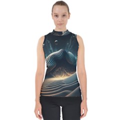 Ai Generated Swirl Space Design Fractal Light Mock Neck Shell Top