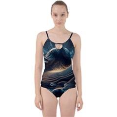 Ai Generated Swirl Space Design Fractal Light Cut Out Top Tankini Set by Ravend