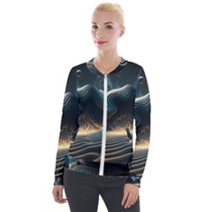 Ai Generated Swirl Space Design Fractal Light Velvet Zip Up Jacket