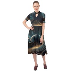 Ai Generated Swirl Space Design Fractal Light Keyhole Neckline Chiffon Dress