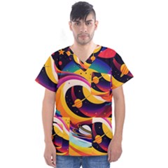 Ai Generated Moon Art Design Graphic Shape Men s V-neck Scrub Top