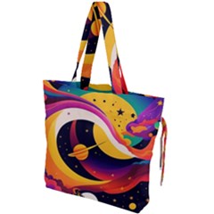 Ai Generated Moon Art Design Graphic Shape Drawstring Tote Bag by Ravend