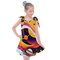 Ai Generated Moon Art Design Graphic Shape Kids  Tie Up Tunic Dress by Ravend