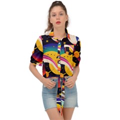 Ai Generated Moon Art Design Graphic Shape Tie Front Shirt 