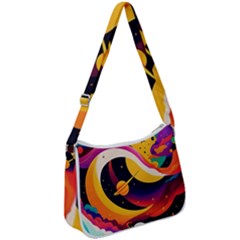 Ai Generated Moon Art Design Graphic Shape Zip Up Shoulder Bag by Ravend