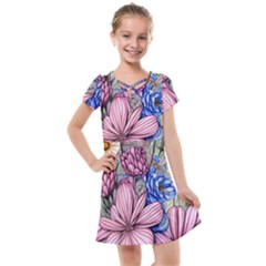 Broken And Budding Watercolor Flowers Kids  Cross Web Dress by GardenOfOphir