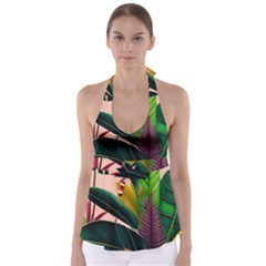 Ai Generated Tropical Leaves Foliage Wallpaper Babydoll Tankini Top