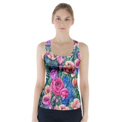 Bright And Brilliant Watercolor Flowers Racer Back Sports Top by GardenOfOphir