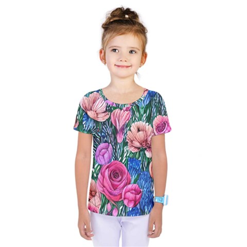 Bright And Brilliant Watercolor Flowers Kids  One Piece Tee by GardenOfOphir