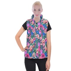 Bright And Brilliant Watercolor Flowers Women s Button Up Vest by GardenOfOphir