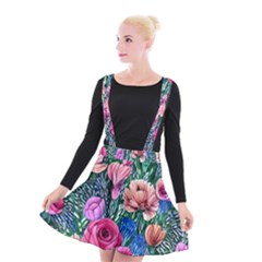 Bright And Brilliant Watercolor Flowers Suspender Skater Skirt
