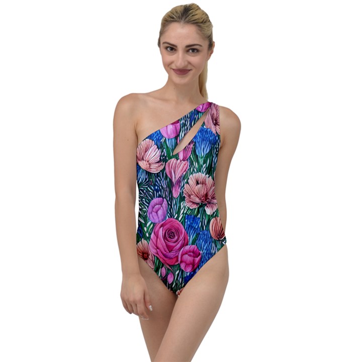 Bright And Brilliant Watercolor Flowers To One Side Swimsuit