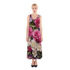 Ai Generated Roses Flowers Petals Bouquet Wedding Sleeveless Maxi Dress by Ravend