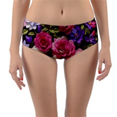 Ai Generated Roses Flowers Petals Bouquet Wedding Reversible Mid-waist Bikini Bottoms