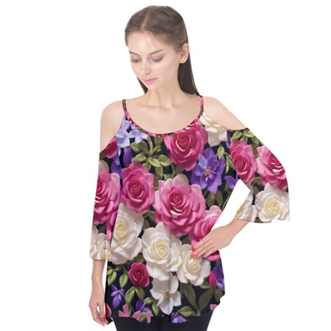 Ai Generated Roses Flowers Petals Bouquet Wedding Flutter Tees by Ravend