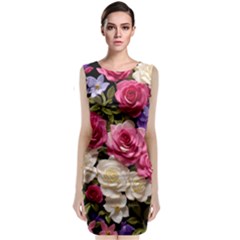 Ai Generated Roses Flowers Petals Bouquet Wedding Sleeveless Velvet Midi Dress