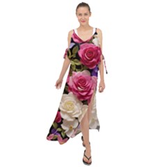 Ai Generated Roses Flowers Petals Bouquet Wedding Maxi Chiffon Cover Up Dress