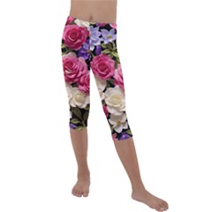 Ai Generated Roses Flowers Petals Bouquet Wedding Kids  Lightweight Velour Capri Leggings 