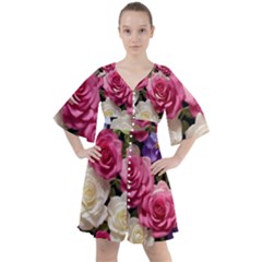 Ai Generated Roses Flowers Petals Bouquet Wedding Boho Button Up Dress by Ravend