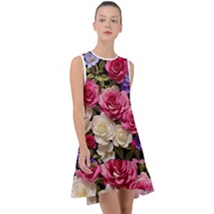 Ai Generated Roses Flowers Petals Bouquet Wedding Frill Swing Dress