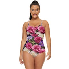 Ai Generated Roses Flowers Petals Bouquet Wedding Retro Full Coverage Swimsuit