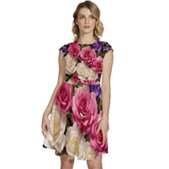 Ai Generated Roses Flowers Petals Bouquet Wedding Cap Sleeve High Waist Dress