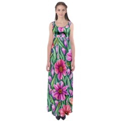 Cheerful And Cheery Blooms Empire Waist Maxi Dress by GardenOfOphir