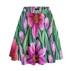 Cheerful And Cheery Blooms High Waist Skirt by GardenOfOphir