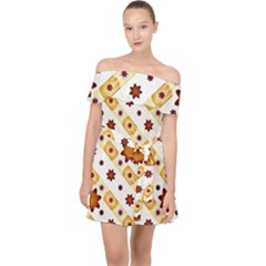 Background Floral Pattern Graphic Off Shoulder Chiffon Dress