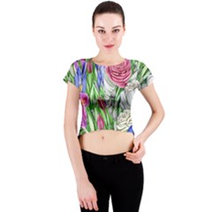 Celestial And Charming Florals Crew Neck Crop Top by GardenOfOphir