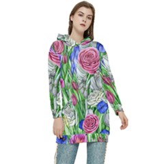 Celestial And Charming Florals Women s Long Oversized Pullover Hoodie by GardenOfOphir