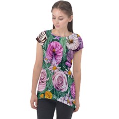 Budding And Captivating Flowers Cap Sleeve High Low Top by GardenOfOphir