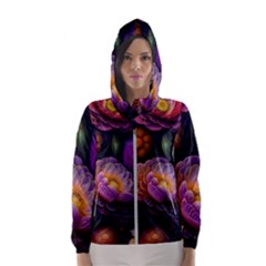 Ai Generated Flowers Plants Petals Buds Women s Hooded Windbreaker