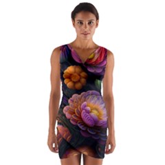 Ai Generated Flowers Plants Petals Buds Wrap Front Bodycon Dress