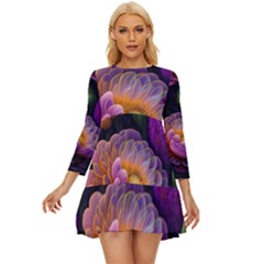 Ai Generated Flowers Plants Petals Buds Long Sleeve Babydoll Dress