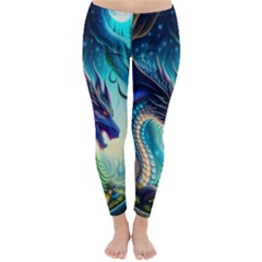 Ai Generated Dragon Fractal Art Texture Classic Winter Leggings by Ravend