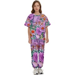 Bright And Brilliant Bouquet Kids  Tee And Pants Sports Set by GardenOfOphir