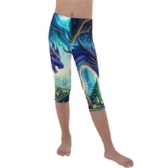 Ai Generated Dragon Fractal Art Texture Kids  Lightweight Velour Capri Leggings 