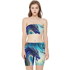 Ai Generated Dragon Fractal Art Texture Stretch Shorts And Tube Top Set