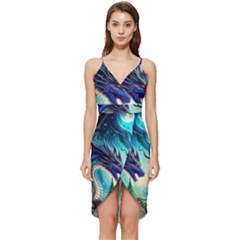 Ai Generated Dragon Fractal Art Texture Wrap Frill Dress by Ravend