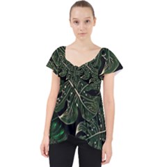 Monstera Plant Tropical Jungle Leaves Pattern Lace Front Dolly Top