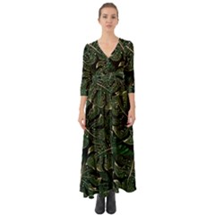 Monstera Plant Tropical Jungle Leaves Pattern Button Up Boho Maxi Dress