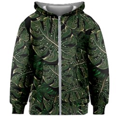 Monstera Plant Tropical Jungle Leaves Pattern Kids  Zipper Hoodie Without Drawstring by Ravend