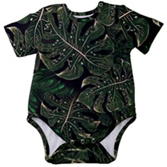 Monstera Plant Tropical Jungle Leaves Pattern Baby Short Sleeve Bodysuit by Ravend
